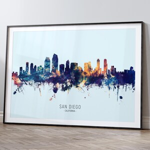 San Diego Skyline California, Cityscape Painting Art Print Poster HX (12225)