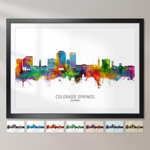 Ligne d'horizon de Colorado Springs, Colorado, affiche d'impression d'art peinture paysage urbain CX (2290)