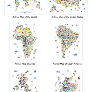 Carte animale de la carte du monde pour les enfants et les enfants, Art Print 612 image 4