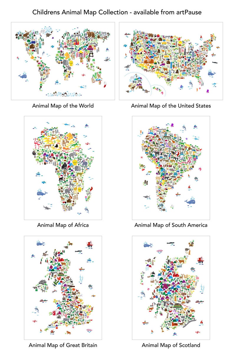 Carte animale de la carte du monde pour les enfants et les enfants, Art Print 612 image 4