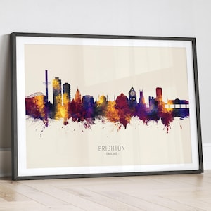 Brighton Skyline England, Cityscape Painting Art Print Poster LX (16003)