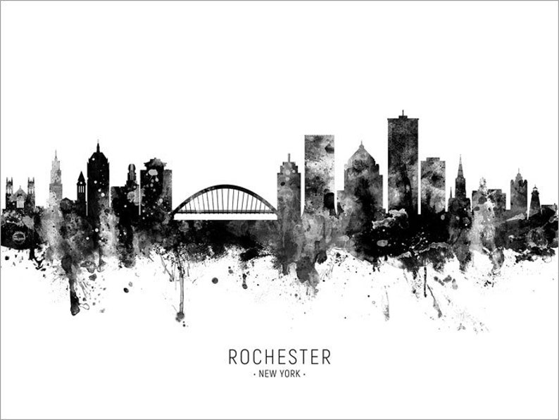 Rochester Skyline Rochester New York Cityscape Art Print Etsy