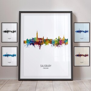 Salisbury Skyline, Salisbury England Cityscape Art Print Poster Portrait PX (16730)