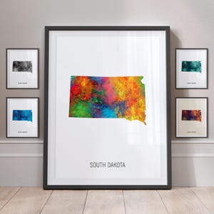 South Dakota Map, US State Watercolour Painting Art Print Poster MX (31006)
