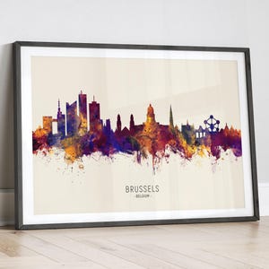 Brussels Skyline Belgium, Cityscape Painting Art Print Poster LX (14957)