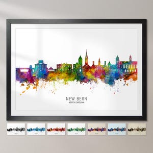 New Bern Skyline North Carolina, stadsgezicht schilderij Art Print poster CX (27369)