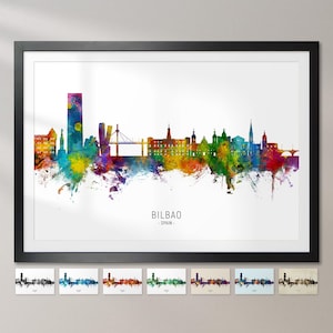 Bilba Skyline Spanien, Stadtansicht Gemälde Kunstdruck Poster CX (21676)