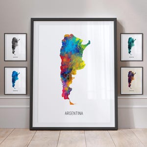 Póster con impresión artística de pintura en acuarela con mapa de Argentina MX (10771)