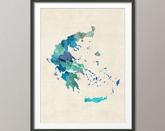 Greece Watercolor Map, Art Print (1481)