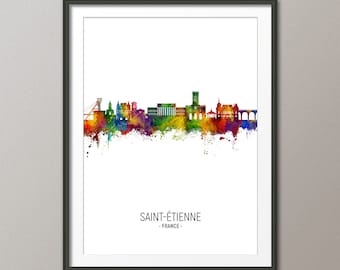 Saint-Etienne Skyline, Saint-Etienne France Cityscape Art Print Poster Portrait (25909)