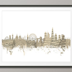 London Skyline, Sheet Music London Cityscape, Art Print (1374)