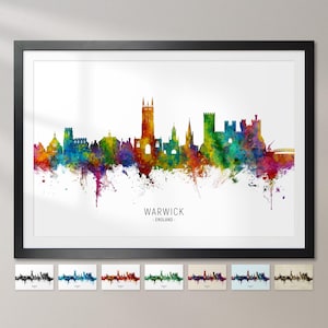 Warwick Skyline Engeland, Stadsgezicht Schilderij Art Print Poster CX (15804)