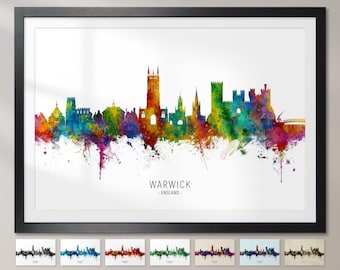 Warwick Skyline England, Cityscape Painting Art Print Poster CX (15804)