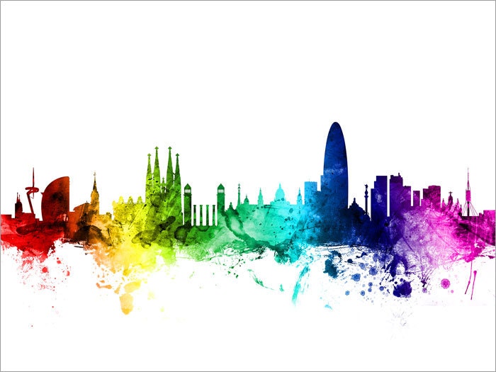 絵画-PUEBLO NUEVO(BARCELONA) Barcelona Skyline, Barcelona Spain Cityscape Art Print (2458