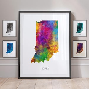 Indiana Map, US State Watercolour Painting Art Print Poster MX (30980)