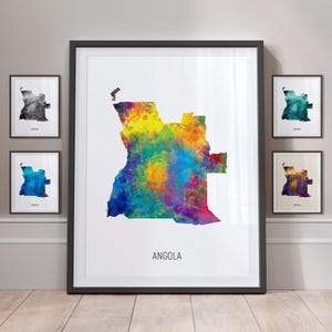 Póster con impresión artística de acuarela con mapa de Angola MX (10769)