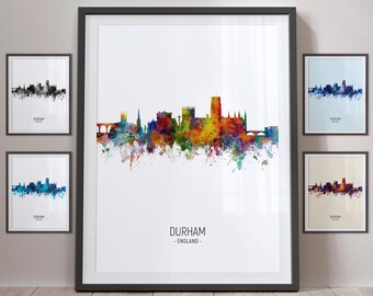 Skyline de Durham, Angleterre Cityscape Art Print Poster Portrait - PX (4877)