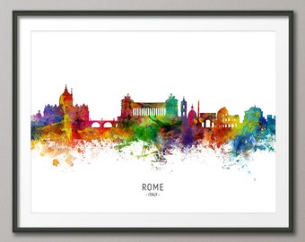 Rome Skyline Italy, Cityscape Painting Art Print Poster CX (6519)