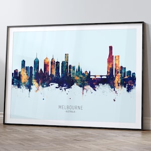 Melbourne Skyline Austrália, pintura de paisagem urbana, pôster de impressão artística HX (12023)