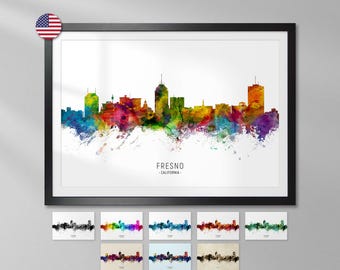 Fresno Skyline California, Cityscape Art Print Poster YX (6735)