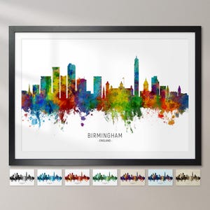 Skyline van Birmingham, Engeland, stadsgezicht schilderij Art Print poster CX (6489)