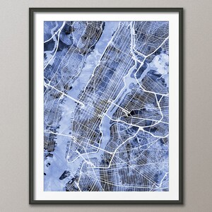 Mapa de calles de la ciudad de Nueva York, EE. UU., Mapa de la ciudad de Nueva York, Impresión artística (3488)