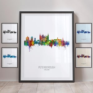 Peterborough Skyline, Peterborough England Cityscape Art Print Poster Portrait PX (23206)