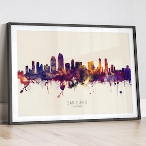 San Diego Skyline Californië, Stadsgezicht Schilderij Art Print Poster LX (15210)