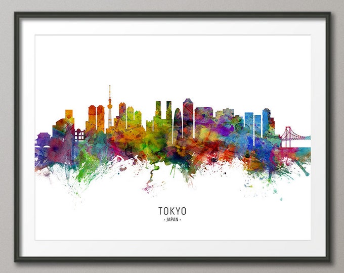 Tokyo Skyline Japan, Cityscape Painting Art Print Poster CX (6526)