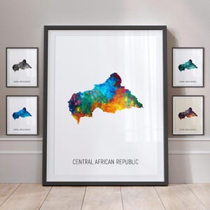 Póster con impresión artística de acuarela con mapa de la República Centroafricana MX (10803)