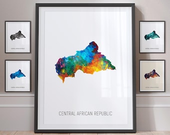 Mapa de la República Centroafricana, Póster con impresión artística de pintura a la acuarela, Retrato - MX (10803)