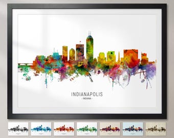 Indianapolis Skyline Indiana, Stadtansicht Malerei Kunstdruck Poster CX (6572)