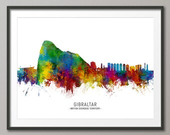 Gibraltar Skyline , Cityscape Painting Art Print Poster CX (6625)