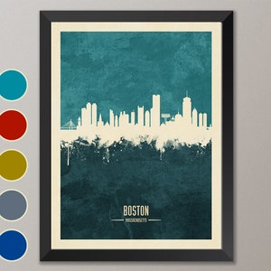 Boston Skyline, Boston Cityscape Massachusetts, Watercolor Art Print Poster (4215)