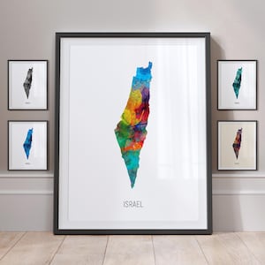 Carte d'Israël, aquarelle, impression d'art, poster MX (10856)