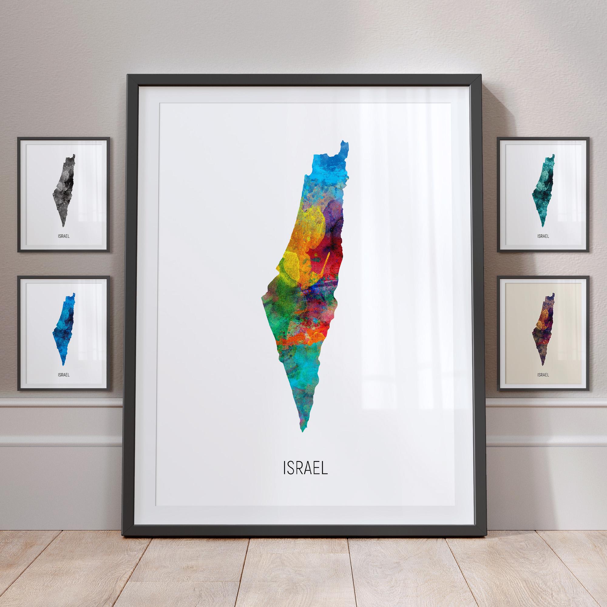 Israel Map, Watercolour Painting Art Print Poster MX (10856)
