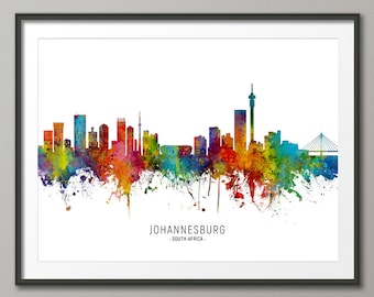 Skyline di Johannesburg Sud Africa, Cityscape Painting Art Print Poster CX (6504)