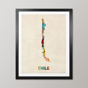Chile Map, Watercolour Art Print Poster, Country Travel Wall Decor - JM (538)