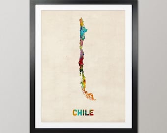 Chile Map, Watercolour Art Print Poster, Country Travel Wall Decor - JM (538)
