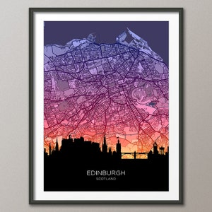 Carte d'horizon d'Édimbourg en Écosse, affiche imprimée paysage urbain (32275)