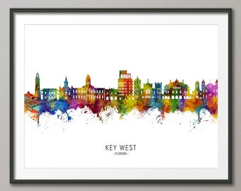 Key West Skyline, Key West Florida Cityscape Art Print Poster (34282)