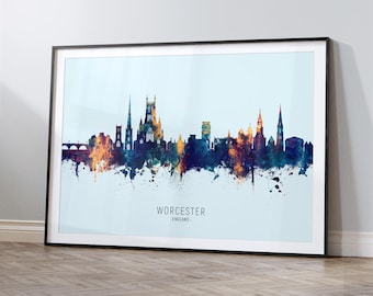 Worcester Skyline England, Cityscape Art Print Poster HX (12077)