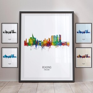 Ligne d'horizon de Reading, Reading England Cityscape Art Print Poster Portrait PX (12278)