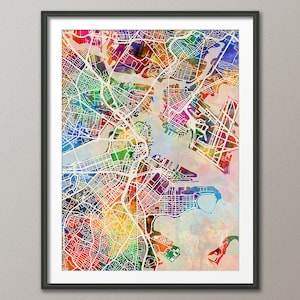 Boston Map, Boston Massachusetts City Street Map, Art Print (1520)