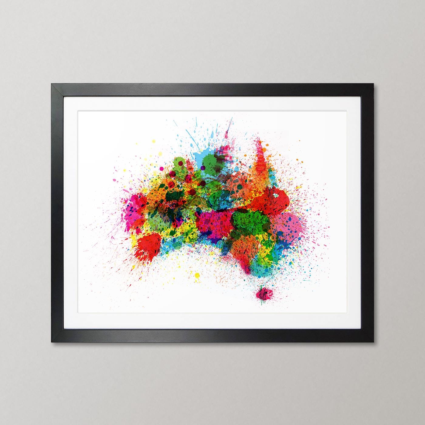 Australia Map, Abstract Paint Splashes Art Print Poster, Landscape