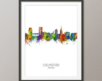 Chelmsford Skyline, Chelmsford England Cityscape Art Print Poster Portrait (23160)