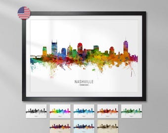 Nashville Skyline TN, Cityscape Art Print Poster YX (6573)
