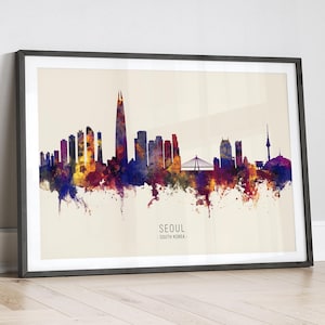 Seoul Skyline South Korea, Cityscape Painting Art Print Poster LX (15067)