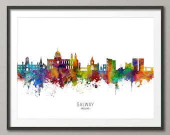 Galway Skyline Ireland, Cityscape Painting Art Print Poster CX (6600)