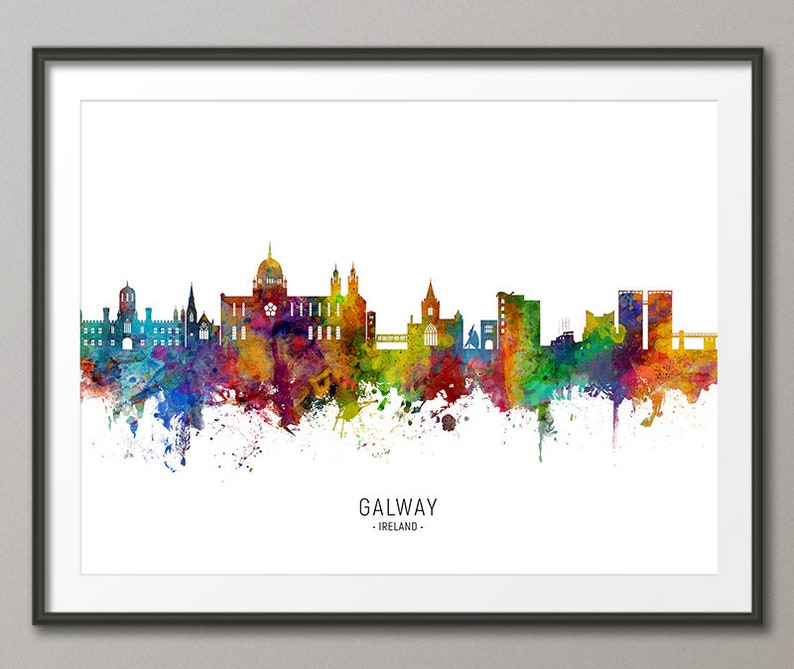 Galway Skyline Ireland, Cityscape Painting Art Print Poster CX 6600 image 1
